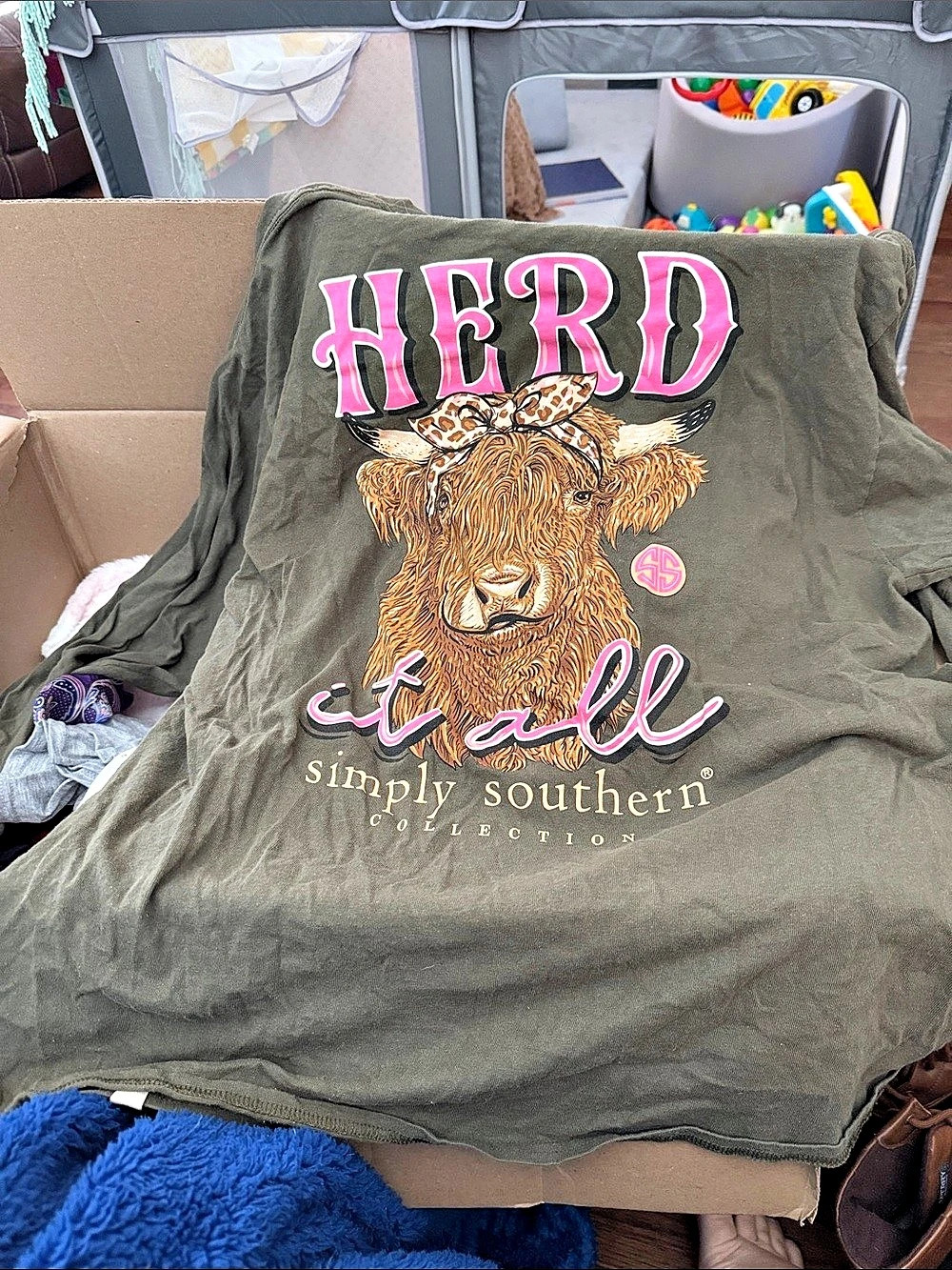 Simply Southern Herd It All Highland Cow Long Sleeve T-Shirt Green